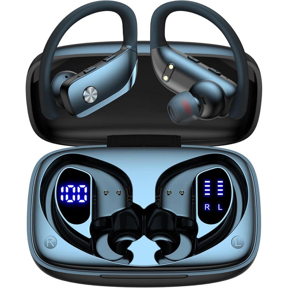 Yichuhaoxi Wireless Earbuds Bluetooth Headphones 48-Hours Play Back Sport Earphones with LED Display Over-Ear Buds Black