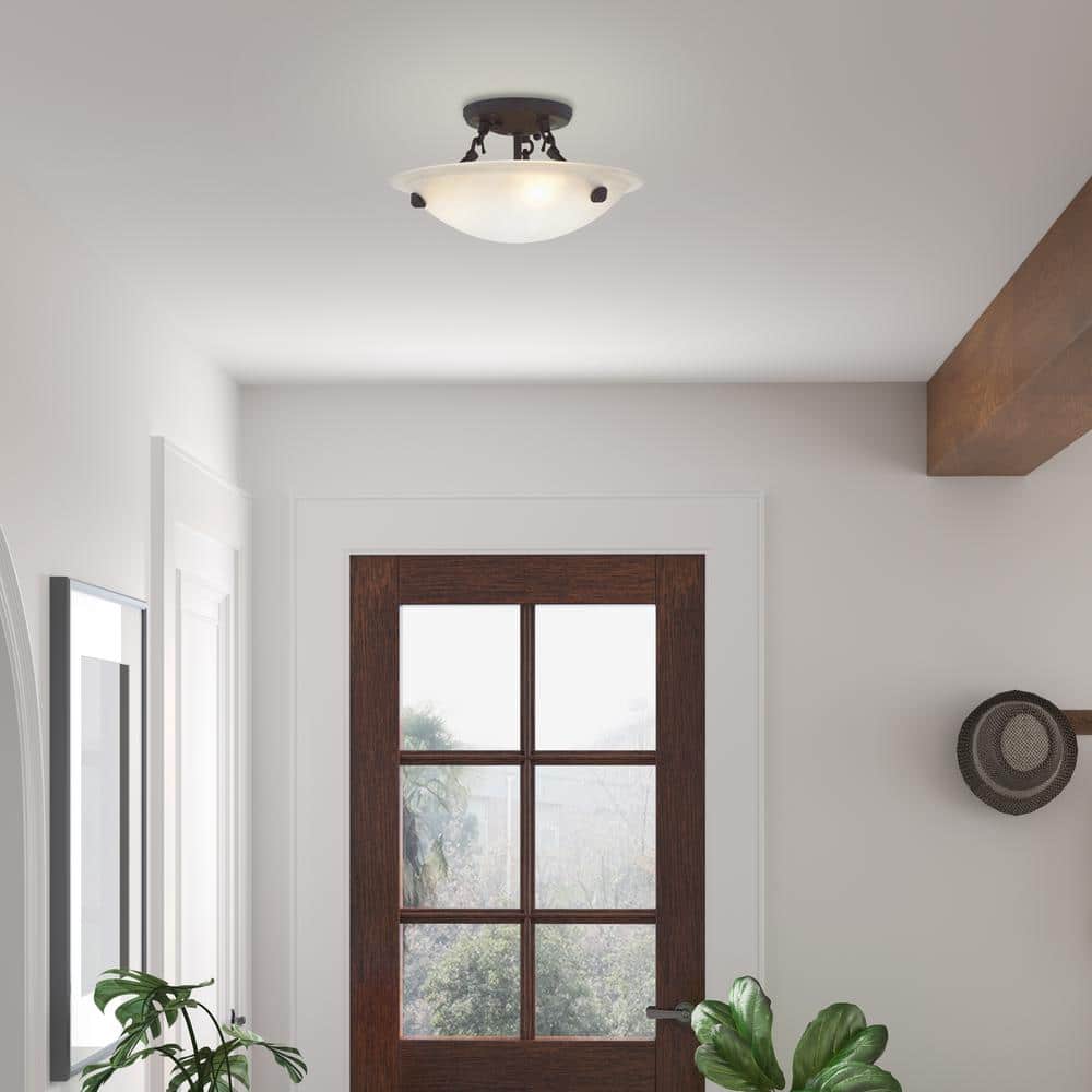 Oasis Honey Alabaster Glass 12" Bronze LED Semi-Flush Mount