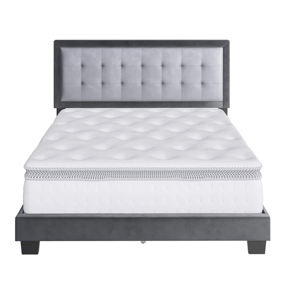 Elegant Full/Double Velvet Upholstered Platform Bed with Tufted Headboard