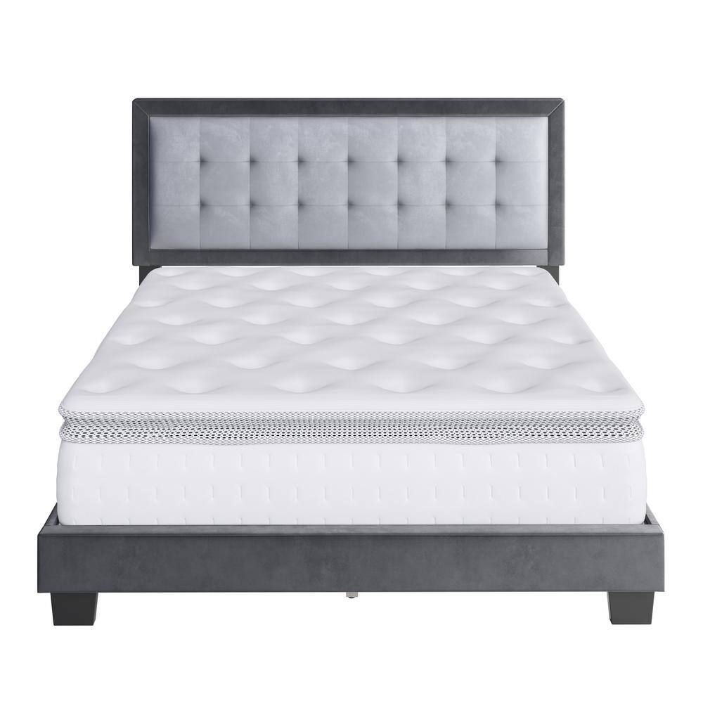 Gray Velvet Tufted Upholstered Queen Platform Bed Frame
