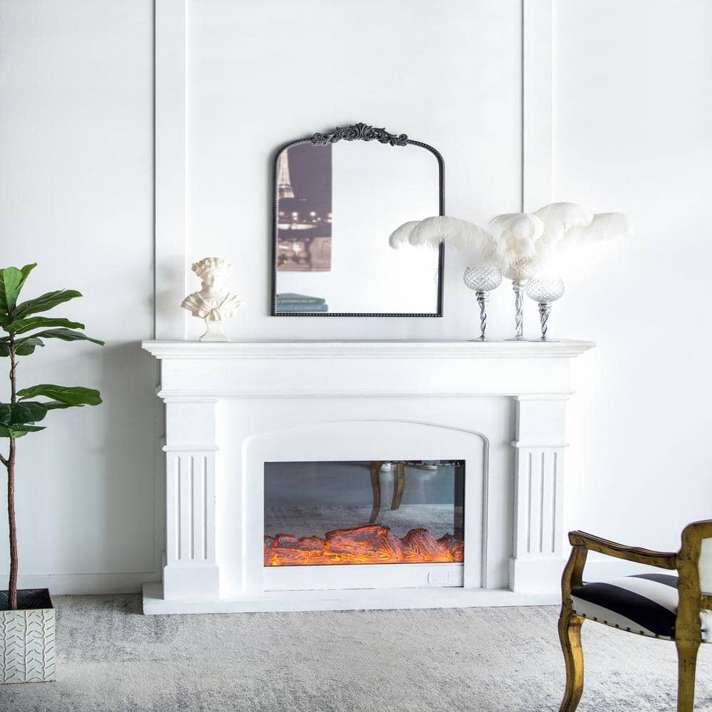 Classic Design 24 in. W x 36 in. H Black Arch Metal Framed Mirror, Baroque 