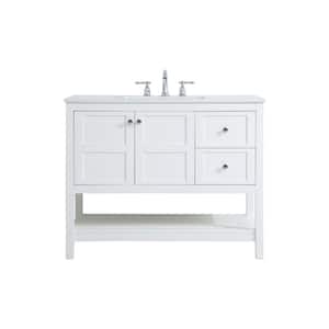 Timeless Home 42 in. W x 22 in. D x 34 in. H Single Bathroom Vanity in White with White Engineered Stone and White Basin