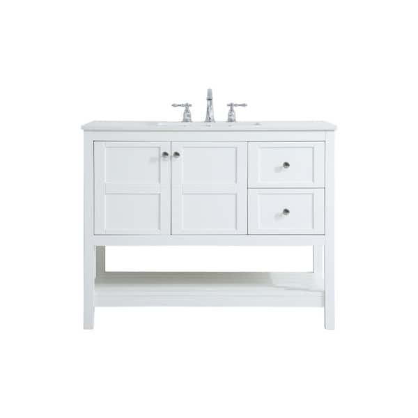 Unbranded Timeless Home 42 in. W x 22 in. D x 34 in. H Single Bathroom Vanity in White with White Engineered Stone and White Basin