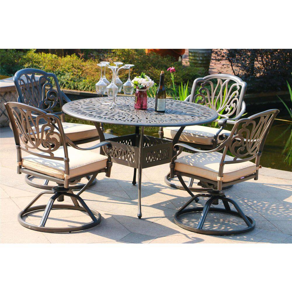 Mondawe Dark Gold 5 Piece Cast Aluminum Round 48 In D Outdoor Dining