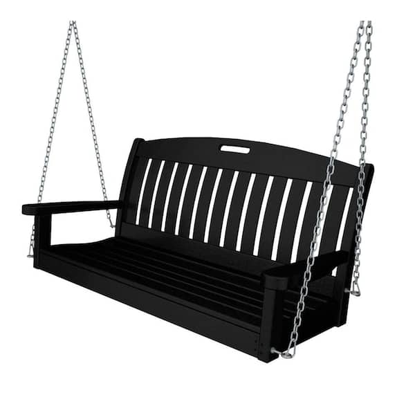 POLYWOOD Nautical 48 in. Black Plastic Outdoor Porch Swing