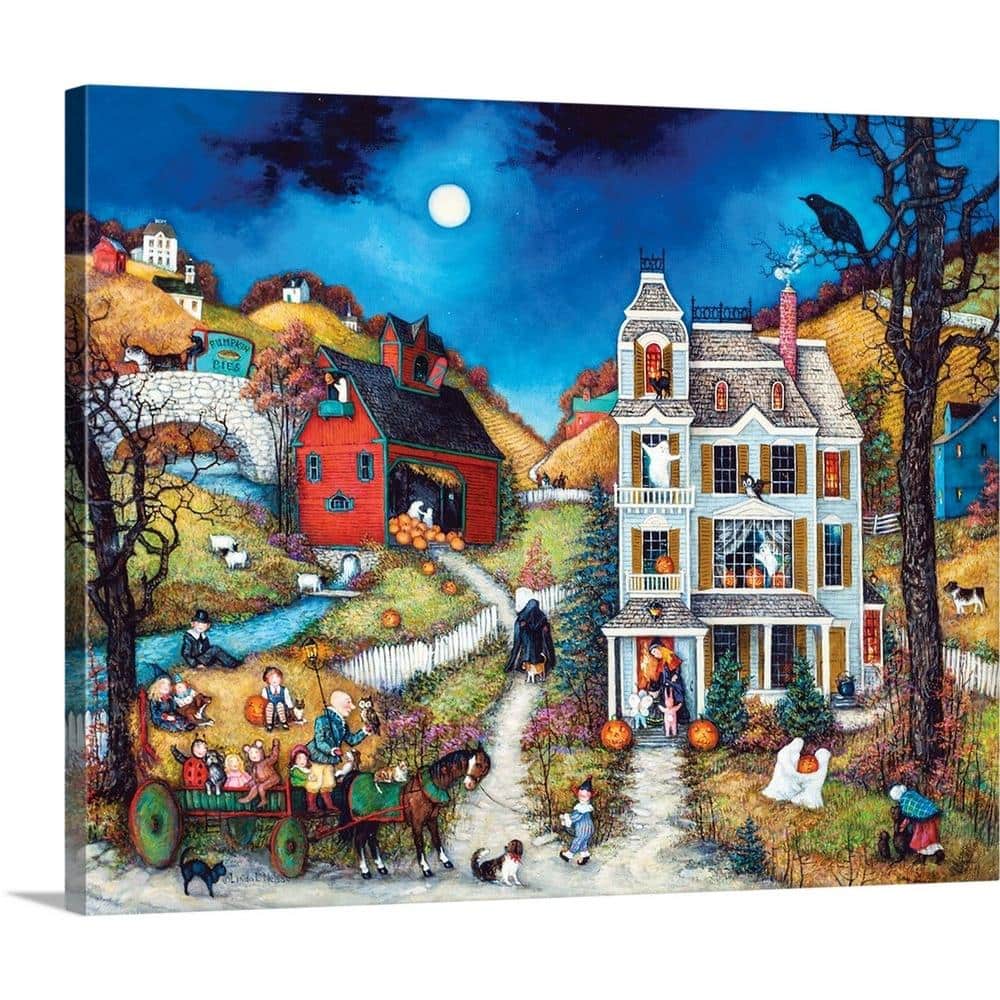 GreatBigCanvas 20 in. x 16 in. ""Halloween Hay Ride"" by Linda Nelson Stocks Canvas Wall Art, Multi-Color