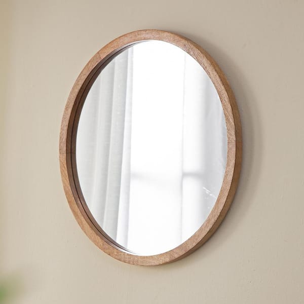 Brown 19.75 in W x 19.75 in. H Farmhose Round Wood Framed Mirror Wall Mirror Wall Decor Mirror