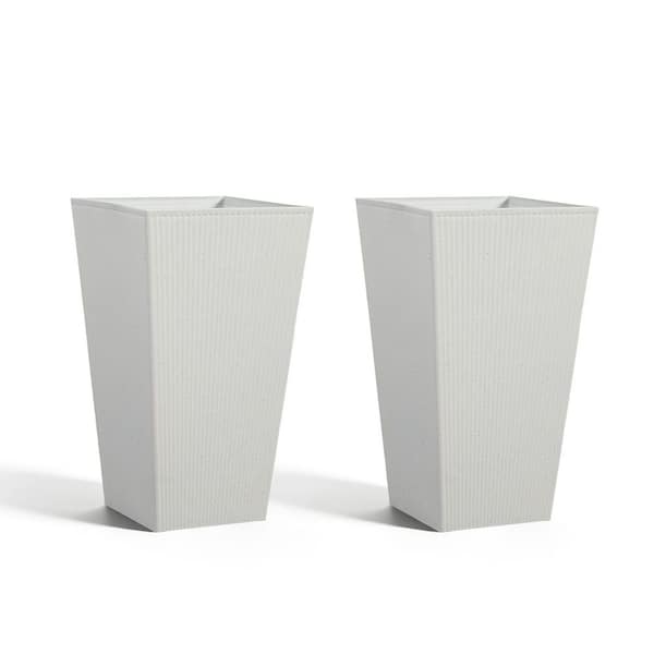 16 in. Top Dia x 28.3 in. H White PE Cone Outdoor Planter with Drainage Holes (2-Pack)
