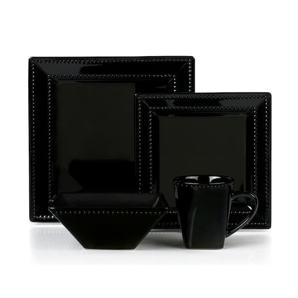 16-Piece Casual Black Ceramic Stone Dinnerware Set (Service for 4)