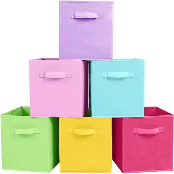 11 in. H x 10.5 in. W x 10.5 in. D  6 Colors Fabric Collapsible Cube Storage Bin, Pack of 6