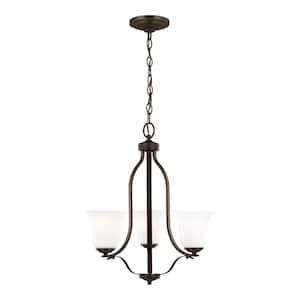 Emmons 19.5 in. 3-Light Bronze Traditional Transitional Hanging Chandelier with Satin Etched Glass Shades