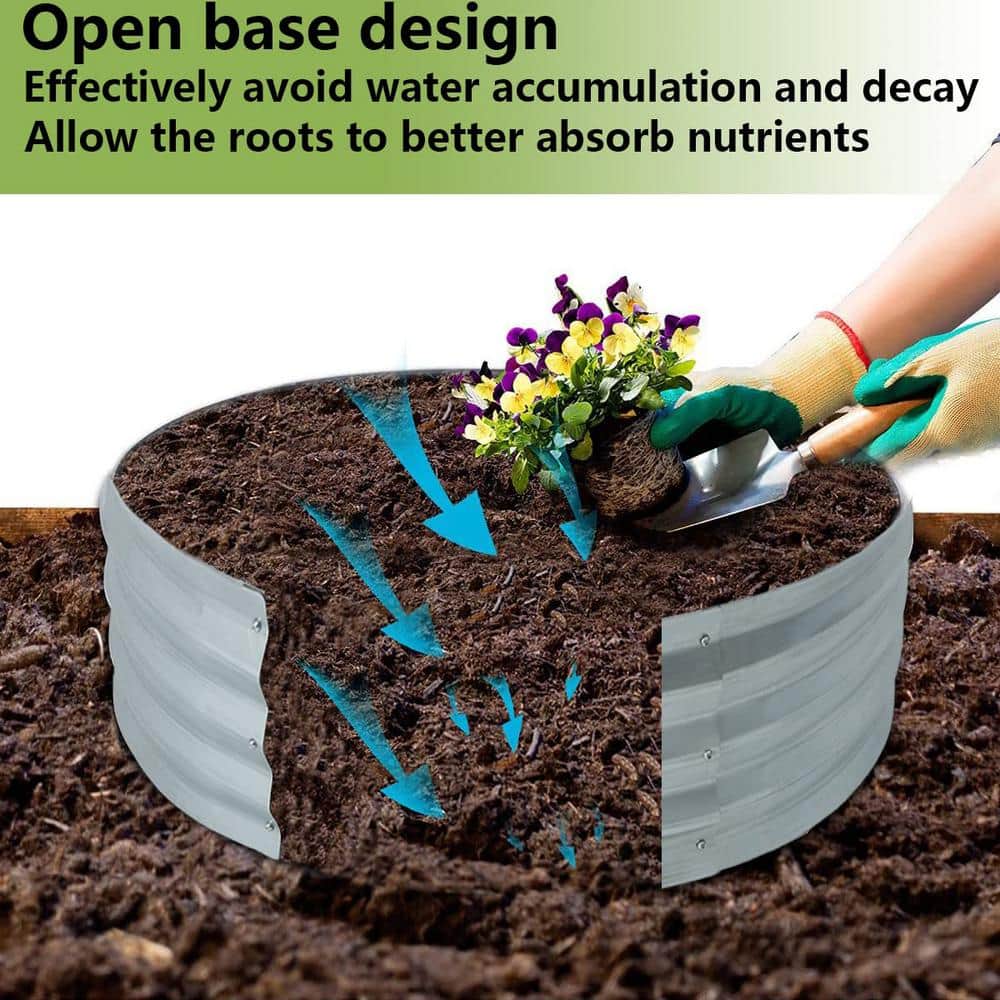 24.25" Silver Galvanized Metal Round Raised Garden Bed Planter