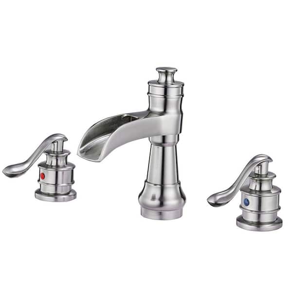 Fapully 8 in. Widespread 2-Handle Mid-Arc Waterfall Bathroom Faucet Supply Lines in Brushed Nickel