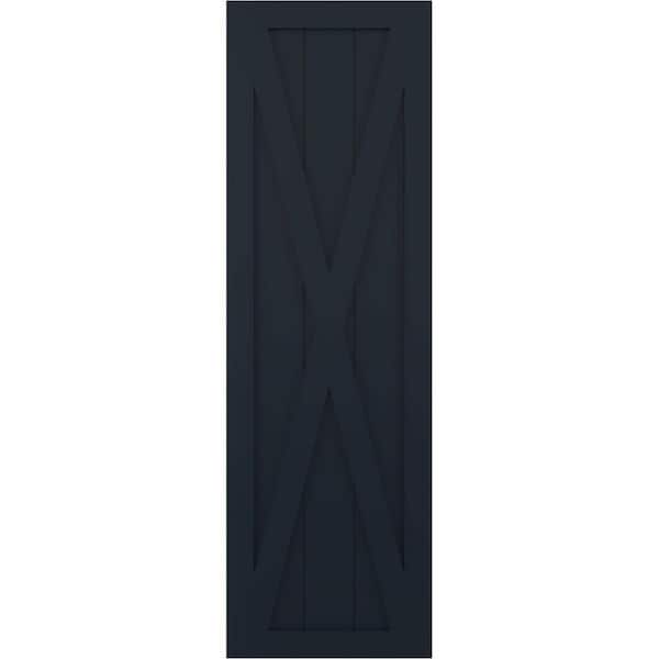 Ekena Millwork 12 in. x 46 in. True Fit PVC Single X-Board Farmhouse Fixed Mount Board and Batten Shutters, Starless Night Blue