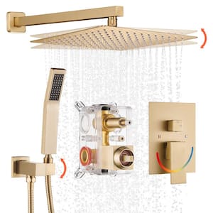 Rain 1-Spray Shower Kits 10 in. Shower System with Valve 1.8 GPM Pressure Balance Dual Shower Heads in Gold