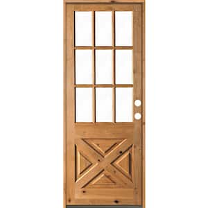32 in. x 96 in. Knotty Alder X-Panel Left-Hand/Inswing 1/2 Lite Clear Glass Clear Stain Wood Prehung Front Door