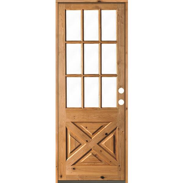 Krosswood Doors 32 in. x 96 in. Knotty Alder X-Panel Left-Hand/Inswing 1/2 Lite Clear Glass Clear Stain Wood Prehung Front Door