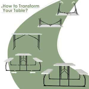 59 in. W x 54 in. D HDPE Outdoor Folding Picnic Table Set in White