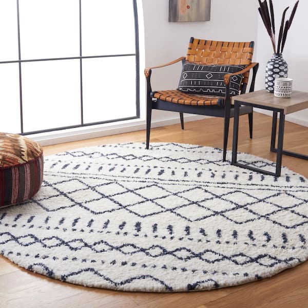 Arizona Shag Ivory/Slate 7 ft. x 7 ft. Geometric Lodge Round Area Rug