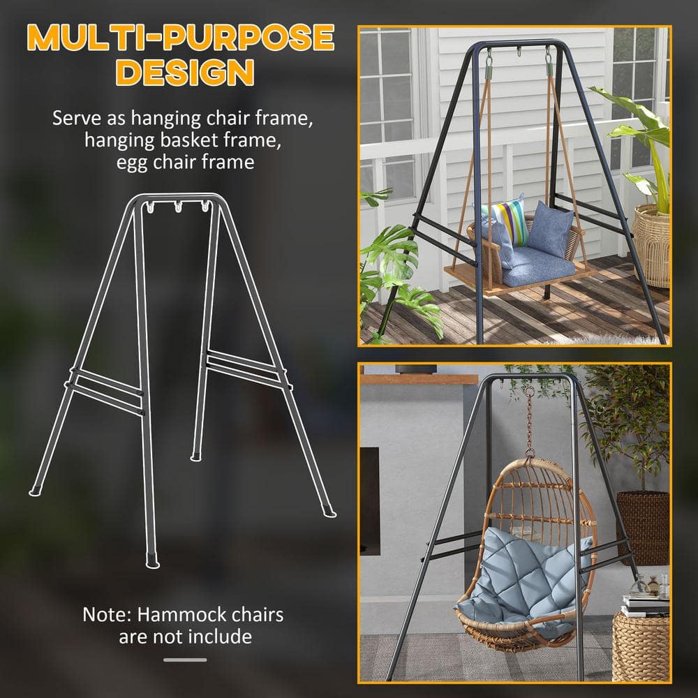 Black Heavy Duty Steel Hammock Chair Stand for Indoor & Outdoor Use