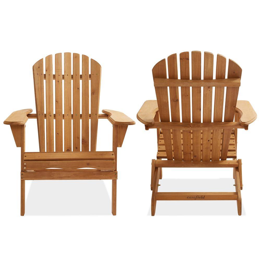 Natural Cedar Wood Folding Adirondack Chairs with Armrests, Set of 2