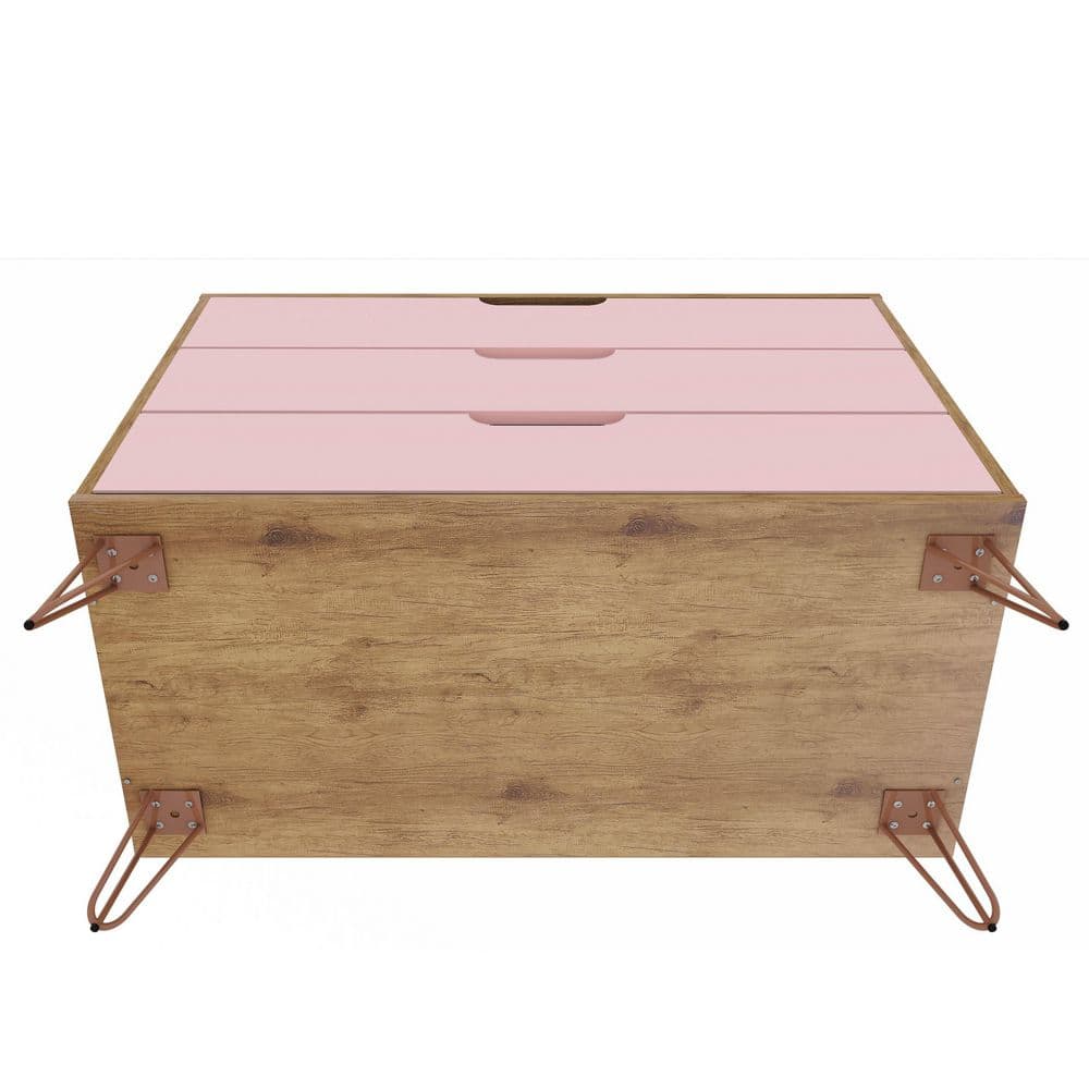 Nature and Rose Pink Mid-Century Night Table with Hairpin Legs