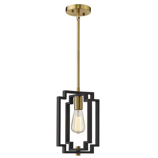 JAZAVA 1-Light Black and Gold Cage Pendant Light Adjustable Kitchen Hanging Light, No Bulbs Included