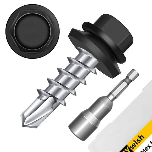 #10 x 3/4 in. Black Galvanized Hex Head Self Drilling Metal Roofing Screws with EPDM Rubber Washer (100-Piece/Case)