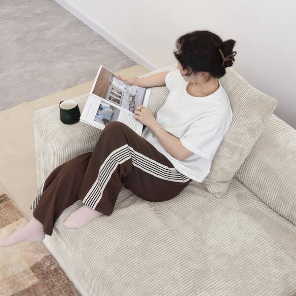 J&E Home 102.36 in. Square Arm Corduroy Velvet Rectangle