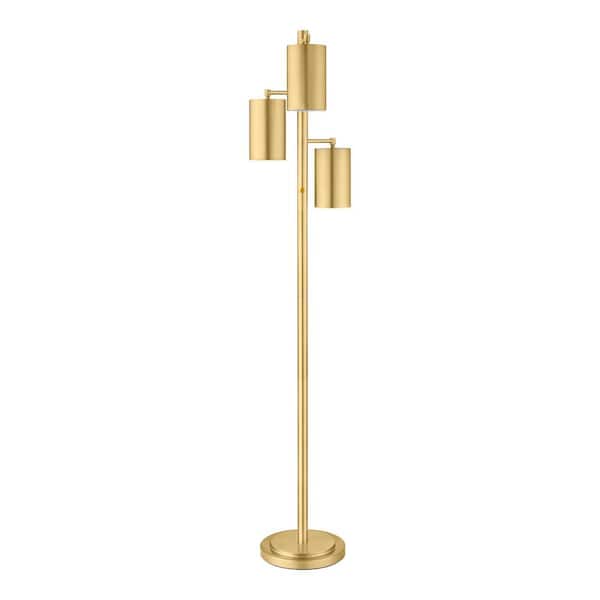 Hampton Bay Brimfield 62 in. Steel 3 Light Aged Brass Standard Indoor Floor Lamp with Brass Metal Shade