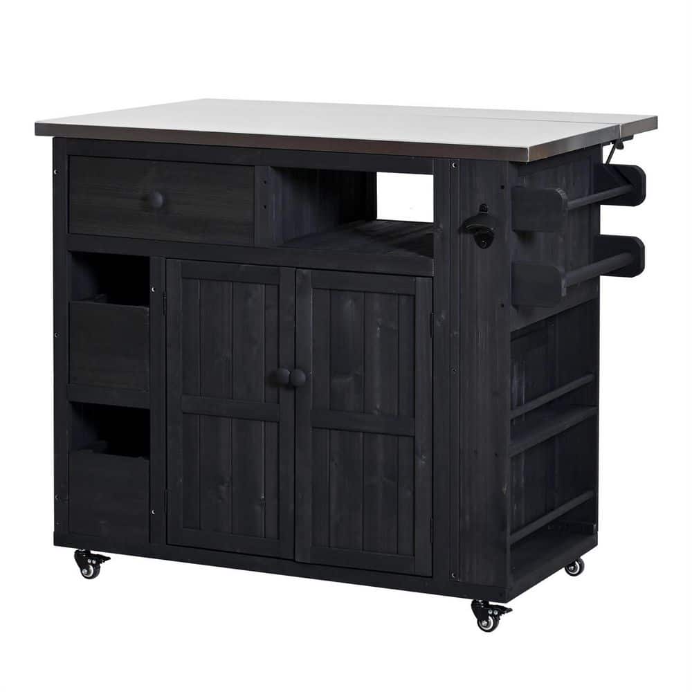 Black 41.9 in. x 19.3 in. x 36.2 in Outdoor Kitchen Cabinet Kitchen Island Kitchen Cart with Drawers and Side Spice Rack price history on PriceWatchPro
