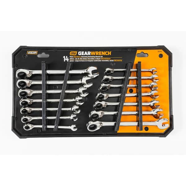GEARWRENCH SAE/Metric 72-Tooth Reversible Combination Ratcheting Wrench Tool Set (14-Piece)