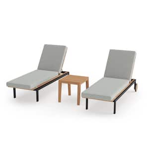 Rhodes 3 Piece Teak Outdoor Lounge Chair and Side Table in Cast Silver Cushions
