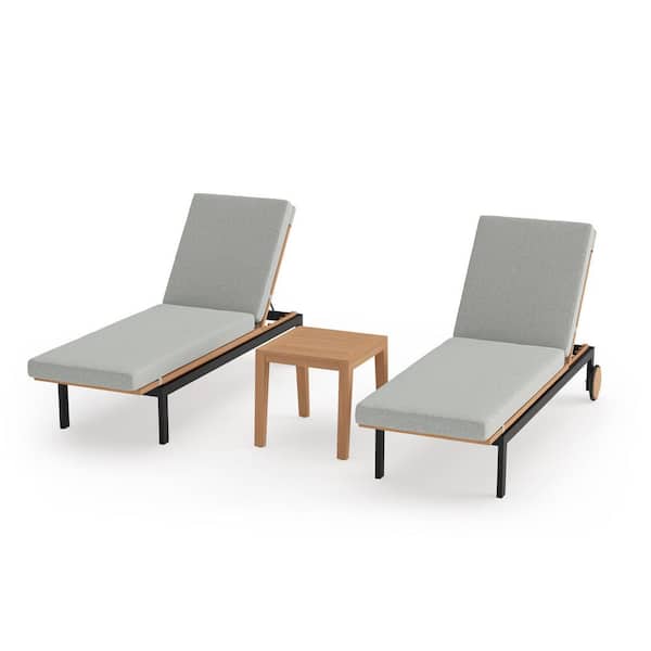 NewAge Products Rhodes 3 Piece Teak Outdoor Lounge Chair and Side Table in Cast Silver Cushions