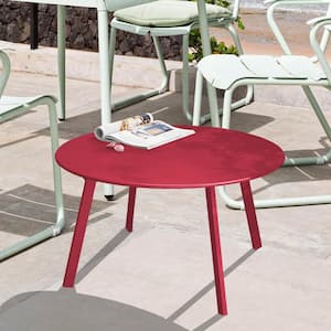 Red Round Metal 15.75 in. Outdoor Coffee Table with Anti Slip Feet Pads