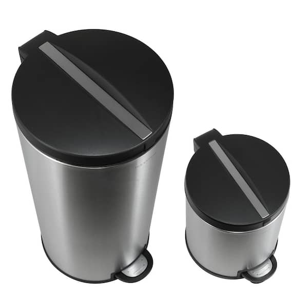 happimess HPM1003B Oscar Round 8-Gallon Step-Open Trash Can with Free Mini  Trash Can, Modern, Fingerprint Proof for Home, Kitchen, Office, Large:7.9