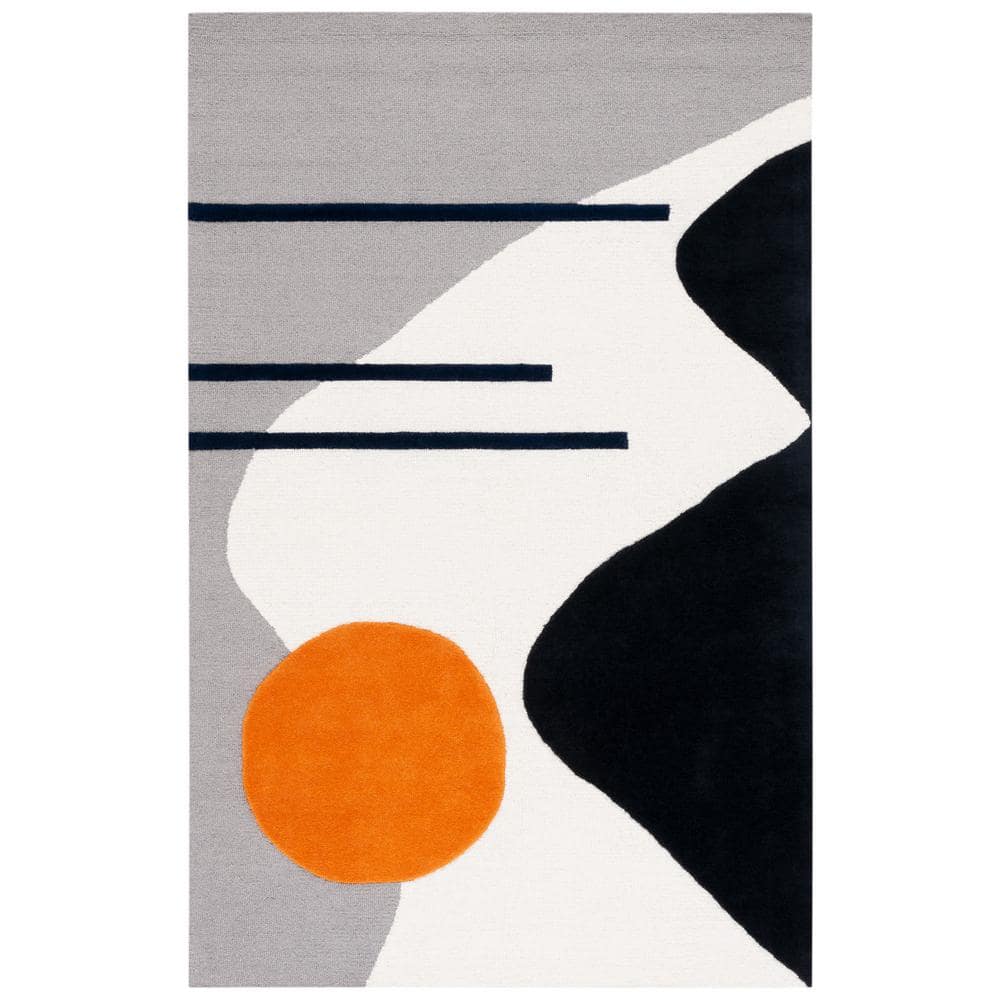Grey and Black Hand-Tufted Wool Area Rug, 8' x 10'