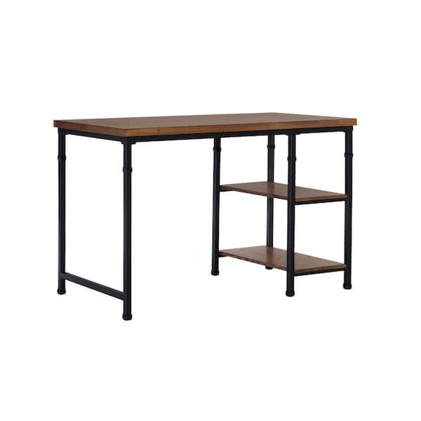 Linon Home Decor Austin 45 in. Rectangle Black/Brown Wood and Metal Office Writing Desk with 2-Shelves