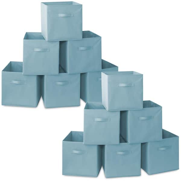Baby Blue 13 in. x 13 in. Fabric Collapsible Cubes Decorative Basket Storage Bins-Set of 12