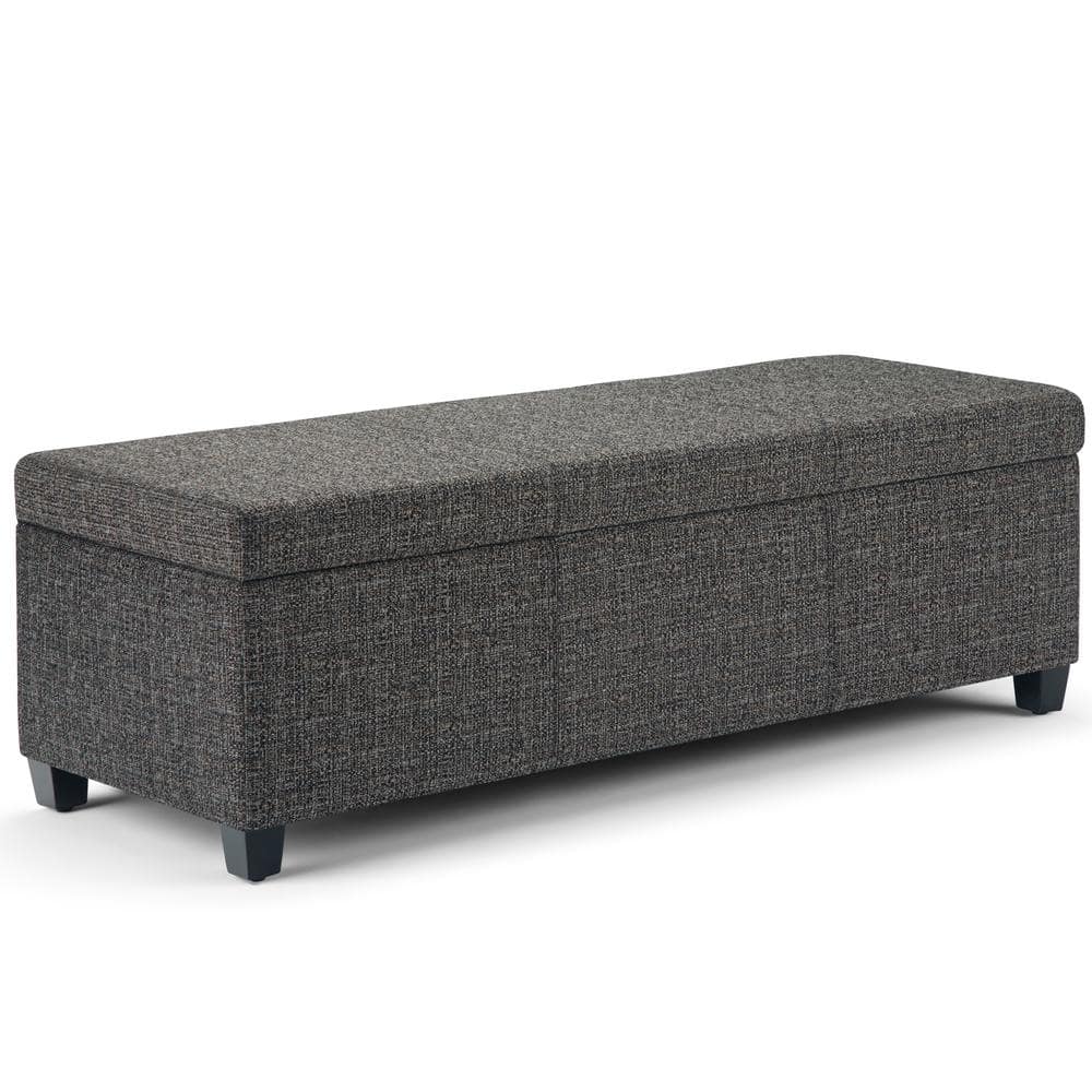 Dark Gray Tweed Upholstered Storage Ottoman Bench