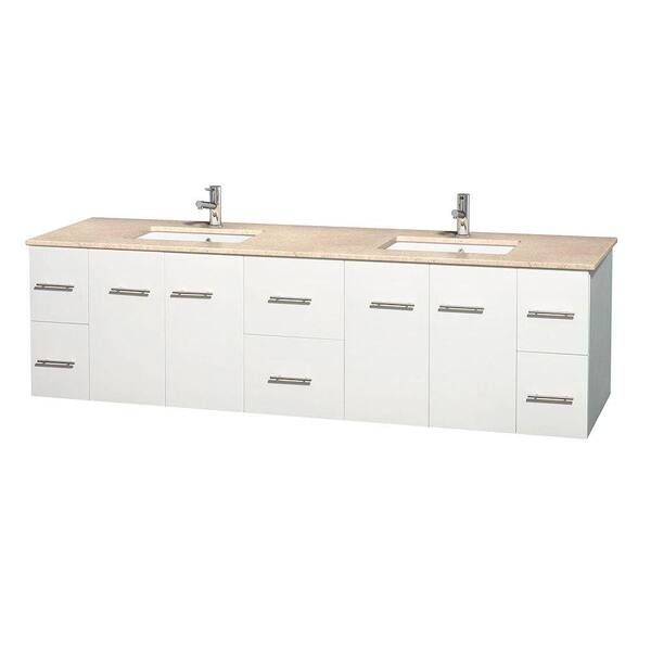 Wyndham Collection Centra 80 in. Double Vanity in White with Marble Vanity Top in Ivory and Under-Mount Square Sinks