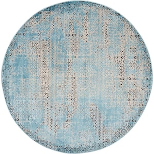 Karma Blue 5 ft. x 5 ft. Damask Traditional Round Persian Vintage Area Rug