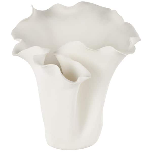 10 in. White Ceramic Floral Pot Inspired Decorative Vase