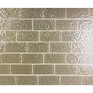 Coastal Design Glossy Olive Brown 3 in. x 6 in. Textured Glass Subway Wall Tile Sample