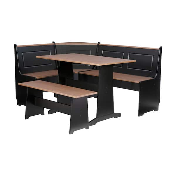 Ardmore 3-Piece Black and Pecan Wood Top Nook Dining Set Seats 5