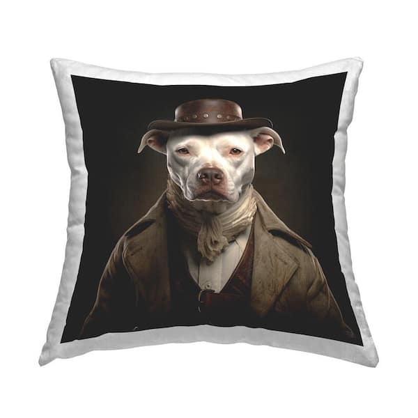 Stupell Industries Historical Fashion Pit Bull Brown Print Polyester 18 in. x 18 in. Throw Pillow