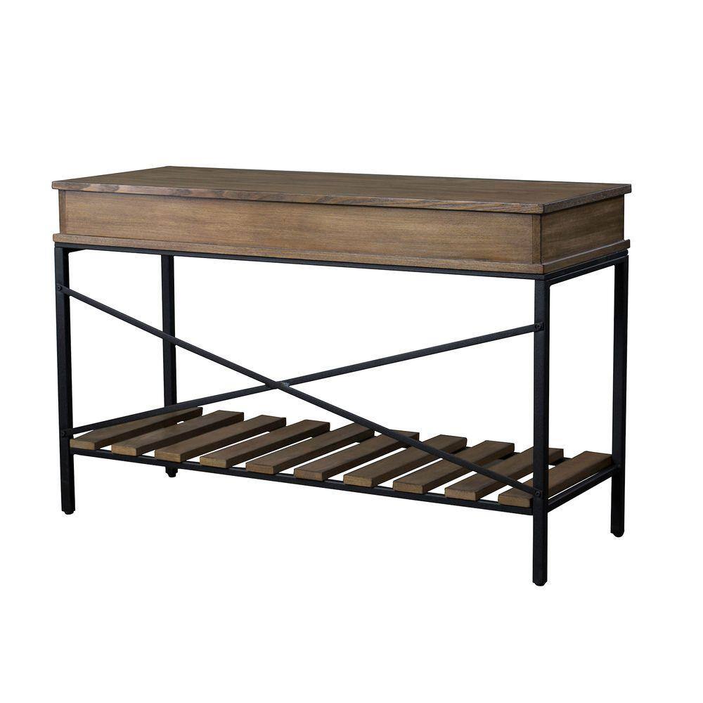 Newcastle Brown and Black Wood Metal Console Table with Storage
