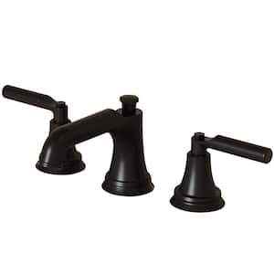 8 in. Widespread Double Handle Low-Arc Bathroom Faucet Water-Saving With Drain Kit In Matte Black