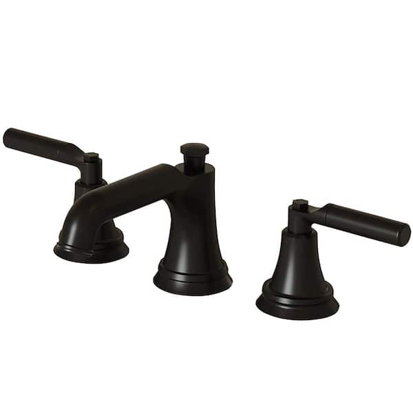 8 in. Widespread Double Handle Bathroom Faucet with Drain Kit Included in Matte Black