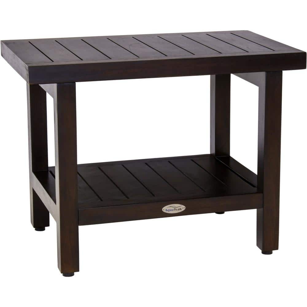 24 in. x 14 in. Spa Mocha-Shield Freestanding Teak Shower Bench with Shelf